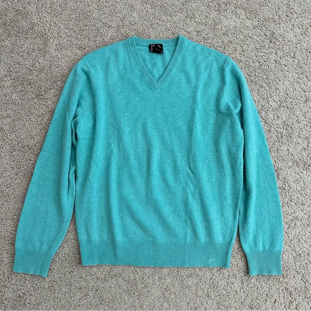 Jos. A. Bank Sweater Mens Size S Turquoise 100% Cashmere V Neck - Picture 1 of 9